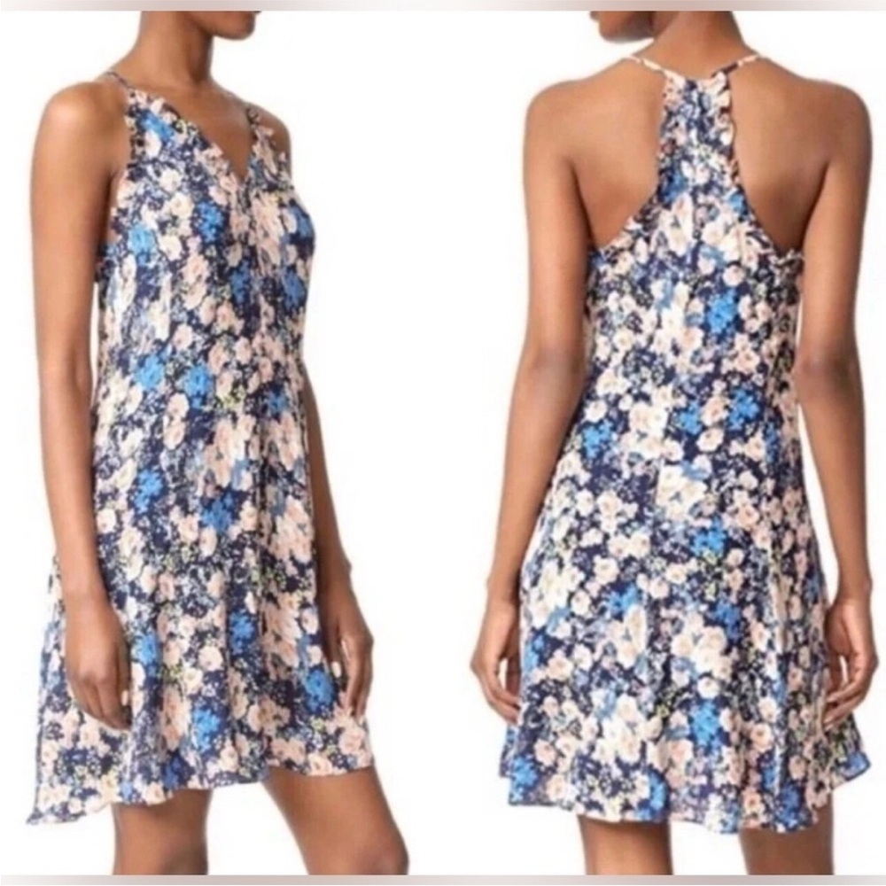 Rebecca Taylor 100% Ruffled Silk Navy Floral Romper